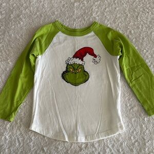 Hanna Andersson girls size 5 green raglan sleeve knit Grinch Christmas shirt